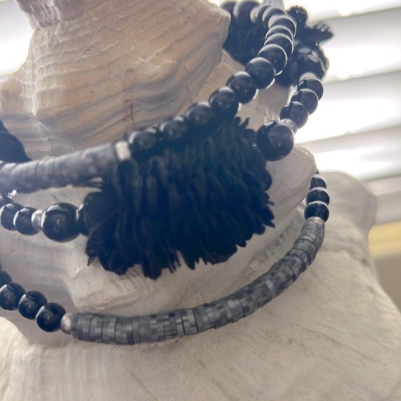 Gray and Black Spiral Bracelet With Floral Embellishment - Picture 6 of 6